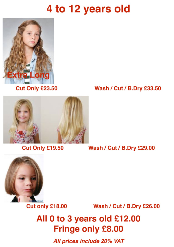 CUT.UK Children's Hair Cut Price List